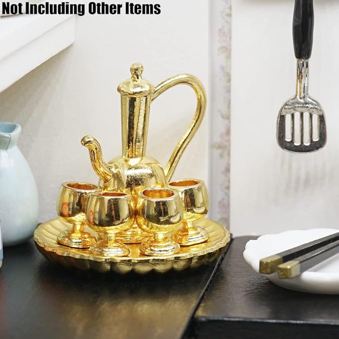 Odoria 1/12 Miniature Tea Set Dollhouse Decoration Accessories, Gold