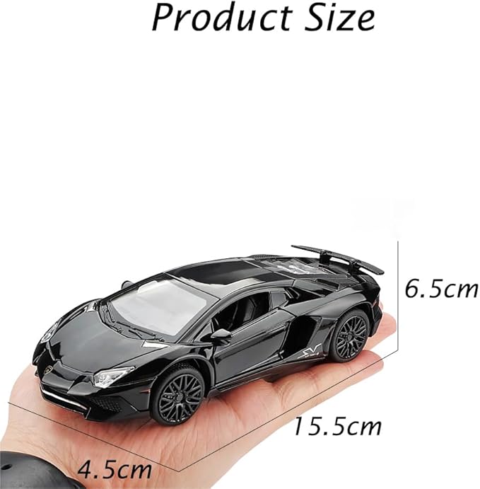 Alloy Collectible Black Aventador Toy Car Model Pull Back Die-Cast Vehicle with Lights and Sound