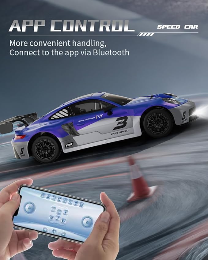 KF28 1/16 Scale Drift RC Car with Full Proportional RTR 2.4GHZ Remote Control and APP Control Speed Racing Cars (Black)