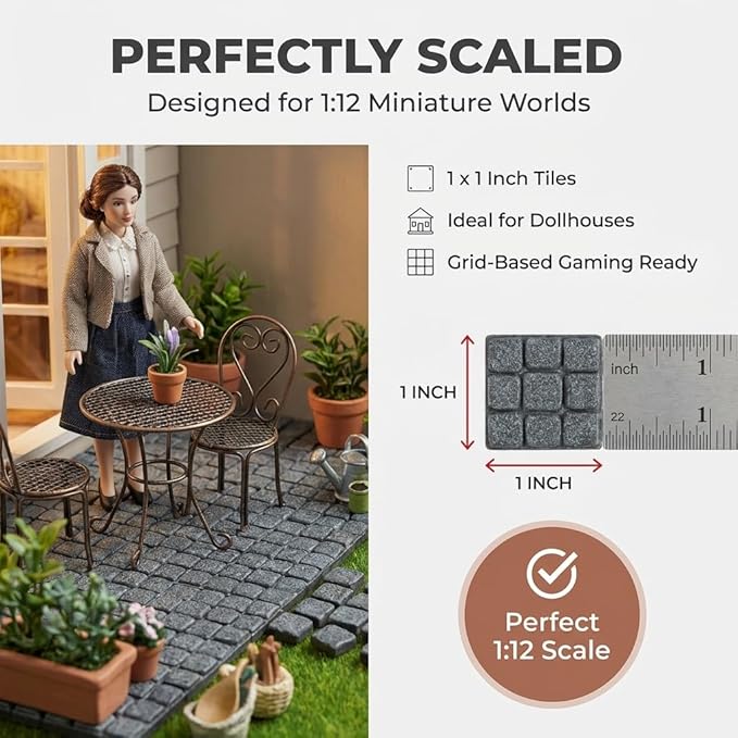 Dollhouse Miniature Paving Stones, Tiles for Modeling, Fairy Garden, and Tabletop Terrain, Set of 50 pcs, REDUCIO!
