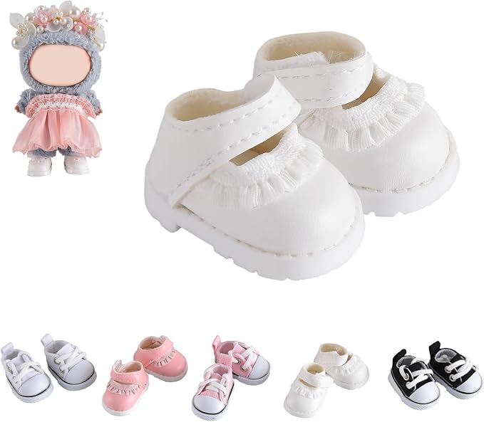 Cute Doll Shoes for Lububu, Premium Doll Shoes for 4-7in Dolls, Compatible with Lububu Doll Clothing & Outfits(White Laces)