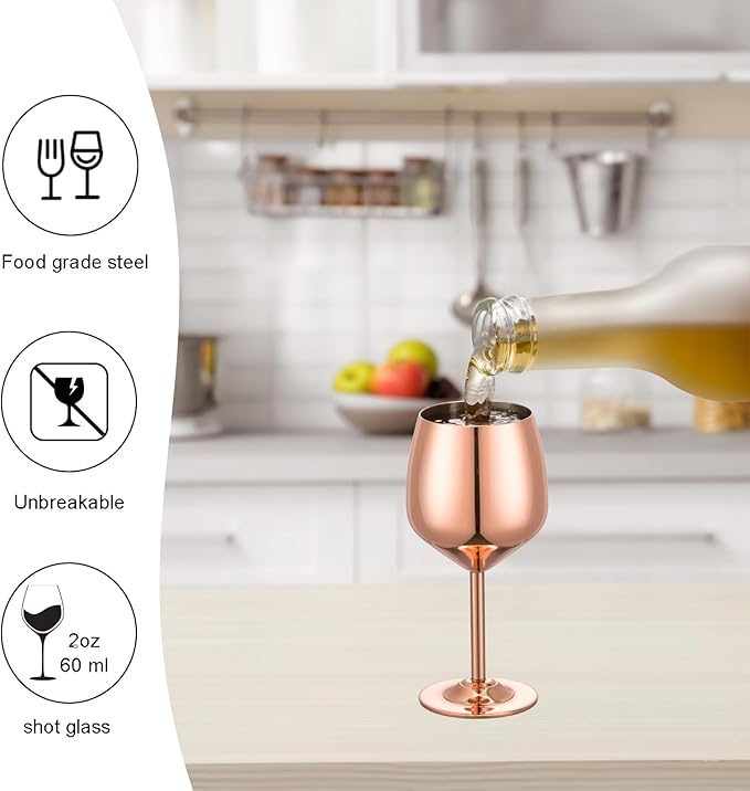 UNISWEET Shot Glasses, 2 oz Shot Glass Set, Stainless Steel Shot Glasses, Mini Wine Glass Perfect for Tasting Brandy,Suitable for family dinner party, party supplies, bar tools, gifts(set of 2)