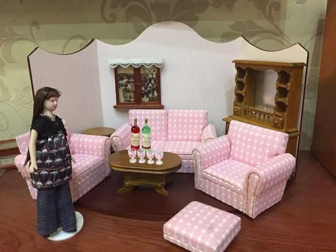 Dollhouse Accessories Mini Wine Bottles Sets with Rack - 1/12 Scale Accessories for Beer Mini Champagne Bottles, Including 1/6 Scale Display Stand(Pink Color)