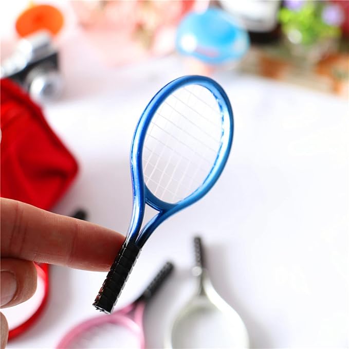 BOGEEL House Tennis Model Set Simulation Sports Goods Outdoor Miniature Model Include 1x Tennis 1x Racket,Plastic