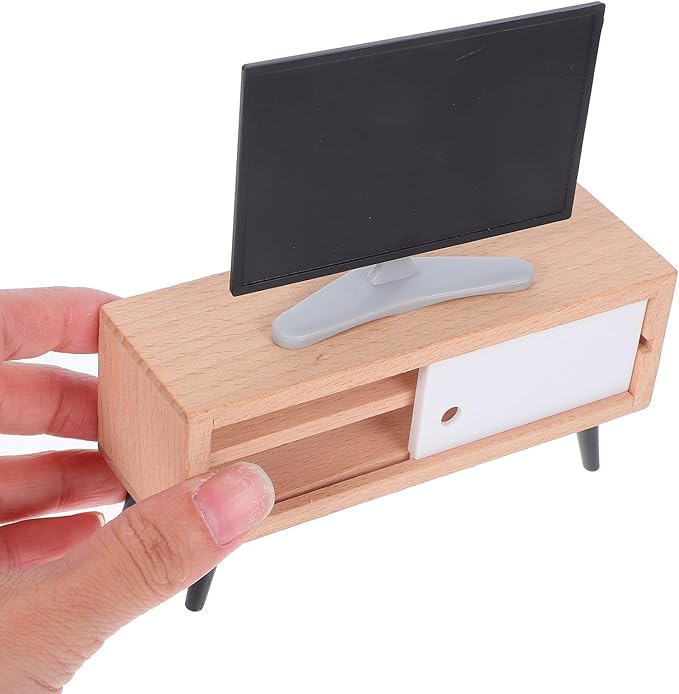 Toyvian Dollhouse Miniature Tv Set: 1/12 Scale Dollhouse Furniture with Television Cabinet Floor Lamp Model - Realistic Design - Ideal for Mini House, Cake Topper