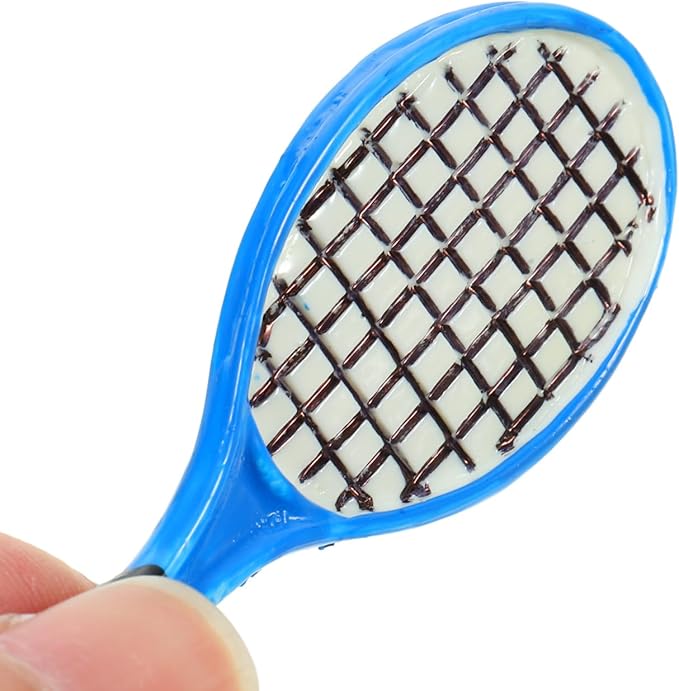 1:12 Scale Miniature Tennis Racket & Ball Set (4PCS) – Realistic Dollhouse Accessories, Resin Racket with Felt Ball for Adult Collectors & Miniature Diorama