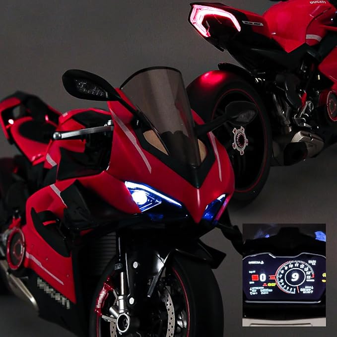 1/7 Scale Alloy Dynamic Motorcycle Model with Ignition System and Smoke Spray, Die-cast Motorcycle Gift for Adult Collectors & Enthusiasts