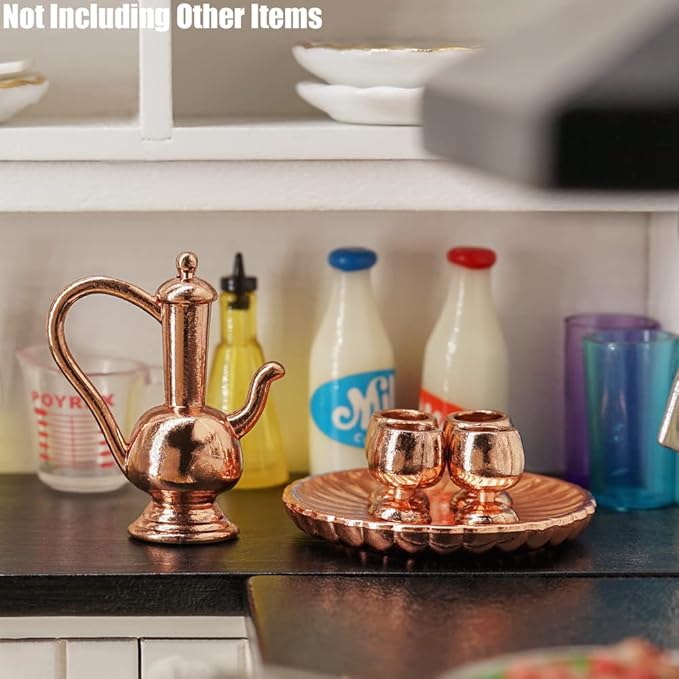 Odoria 1/12 Miniature Tea Set Dollhouse Decoration Accessories, Bronze