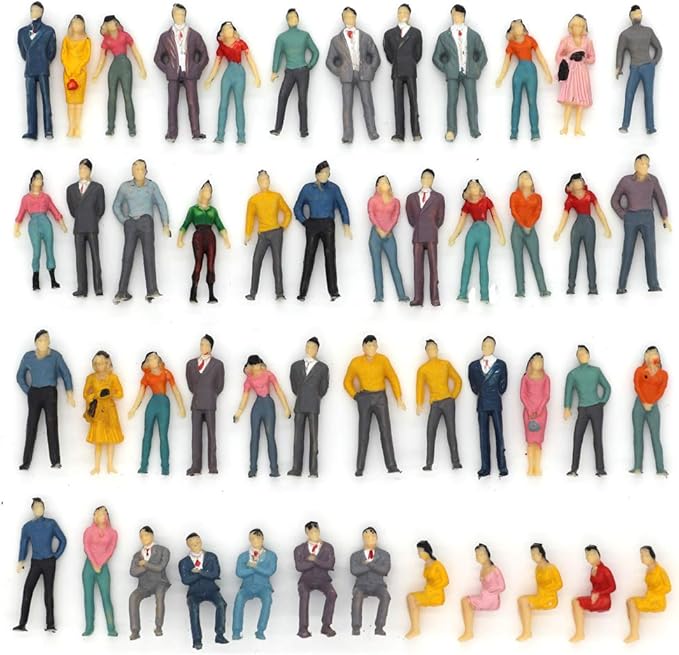 50pcs Building Model Trains Layout 1:50 Painted Figures O Scale Sitting and Standing People Assorted Pose