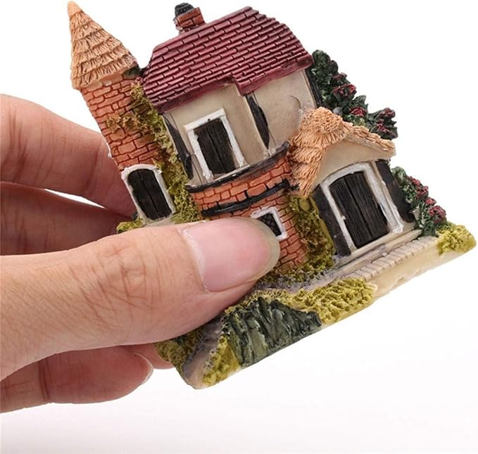 Avtytsda Resin Miniature House 4PCS Miniature House Fairy Gardening Micro Landscape Village Stone House Bonsai Terrarium Crafts Ornaments Accessories Home Decoration (A)