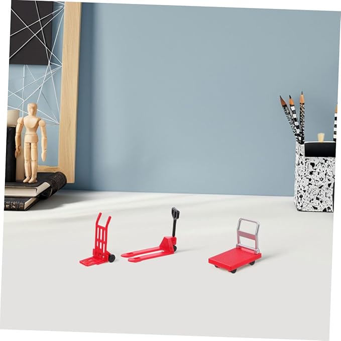 VICASKY 3sets Miniature Construction Tool Models Platform Trolley and Forklift Cart for Boys and Girls Learning Play Realistic Miniature Moving Props for Interactive Fun
