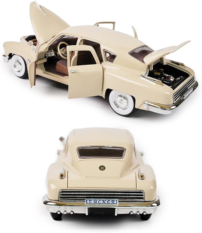 1948 Tucker Torpedo 1:18 Diecast Model Car - Cyclops Classic with Opening Doors, Steering Linkage | Premium Gift Box, Man Cave Decor | Ages 14+, Ivory Yellow