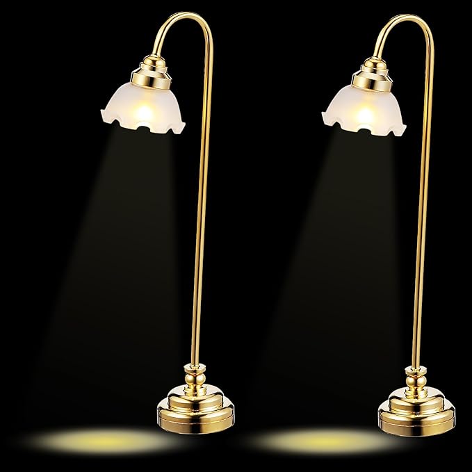 2pcs Miniature Dollhouse Lamp 1:12 Scale Led Dollhouse Lighting Mini Table Lamp Ornament Battery Operated
