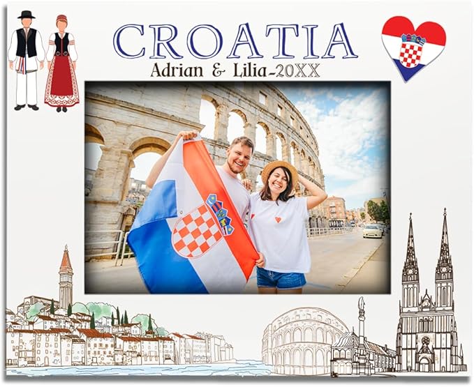 BELLA BUSTA-Personalized Europe Travel Picture Frame– Custom Croatia Photo Frame with City & Country-Honeymoon, Vacation, Adventure, Favor Keepsake (Croatia (Horizontal))