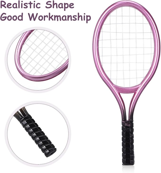 VICASKY 2 Sets Miniature Tennis Racket with Ball, 1:12 Scale Model Props for Dollhouse, Diorama, Crafts & Miniature Scene Diorama - Realistic Sports Decor, Random Colors