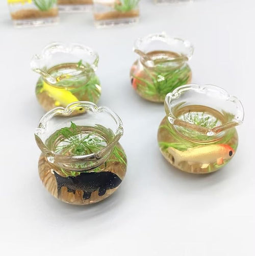 1Pcs Multicolour Mini Round Fish Tank Realistic Glass Decor for Dollhouse Display Captivating Miniature for Crafts Ornaments Handmade Landscape,Miniature Goldfish Bowls,Dollhouse Accessories(White)