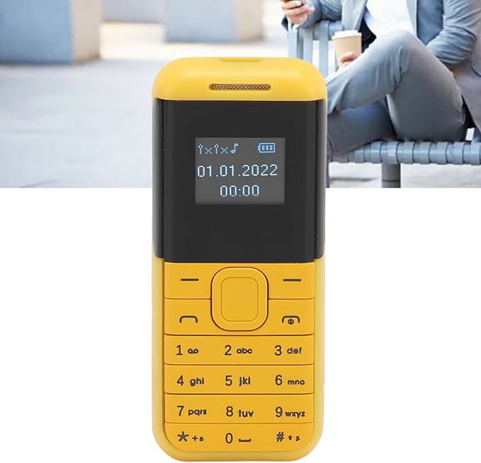 GOWENIC Small Mini Phone, 2G GSM Dual SIM Unlocked Smartphone, 0.66inch Screen 380mah Small Smartphone, Bluetooth Sound Player Basic Phone (Yellow)