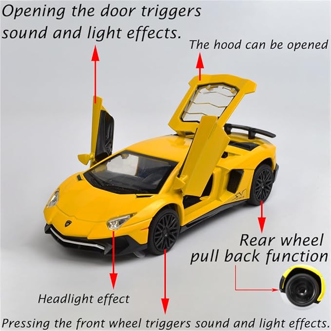 Alloy Collectible Lambo Aventador Toy Vehicle Pull Back Die-Cast Car Model with Lights and Sound