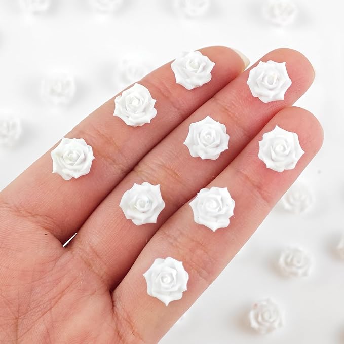200 Pieces Tiny White Rose Decor for Dollhouse Mini Resin Decor for Crafts Tiny Things for Fairy Garden Micro Landscaping Decoration