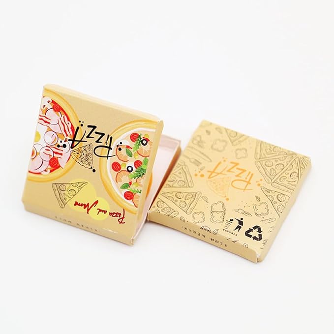 Jizlan 1 Set Miniature Pizza Box, 1:6 & 1:12 Scale Realistic Dollhouse Food Model Set, Yellow Resin Doll House Furniture Supplies for Pretend Play Kitchen