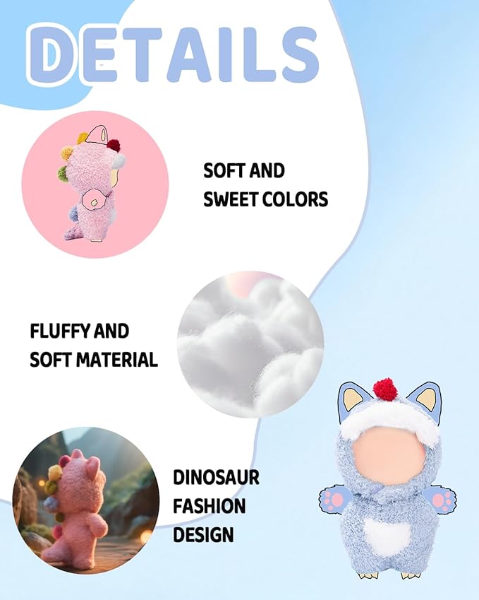 17cm (6.7inch) Doll Clothes, Outfits for Clothes Set, Dino Dolls Keychain Accessories, Faking Animal Style Outfit Jumpsuit Dinosaur Costume for Dolls (Black) (Doll Not Included)