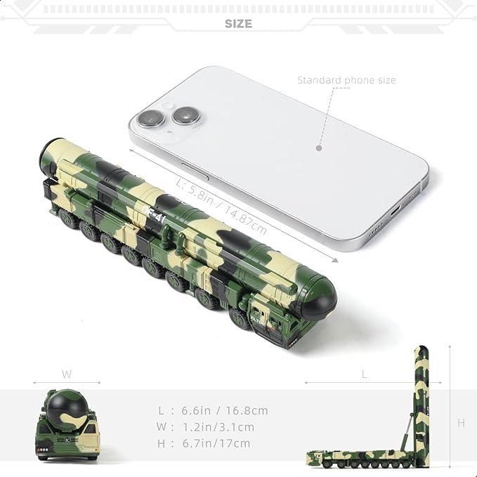 1/144 DF-41 Missile Launcher Car Model Alloy Die-cast Metal Army Military Fighting Vehicle Model Military Enthusiasts Collection or Gift (627205)