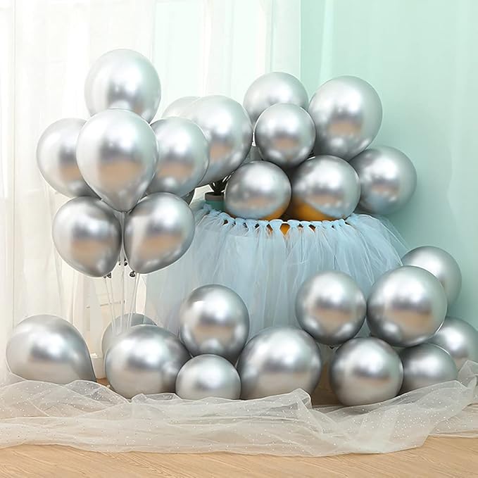 5 inch Metallic Silver Balloons, 100 pcs Thick Chrome Birthday Latex Helium Balloon (Metallic Silver)
