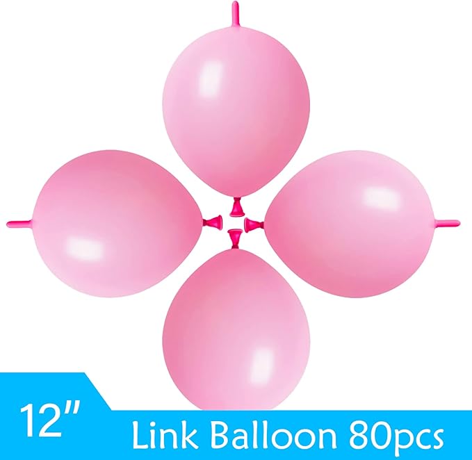 ADIDO EVA Link Balloons Pink 10 Inch Latex Quick Linkale Balloon 80 Pcs for Birthday, Halloween, Christmas, Party Festival Decorations
