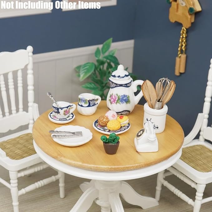 Odoria 1/12 Miniature Porcelain Tea Set Plates and Silverware Kitchen Utensils Dollhouse Accessories, Blue Blossom