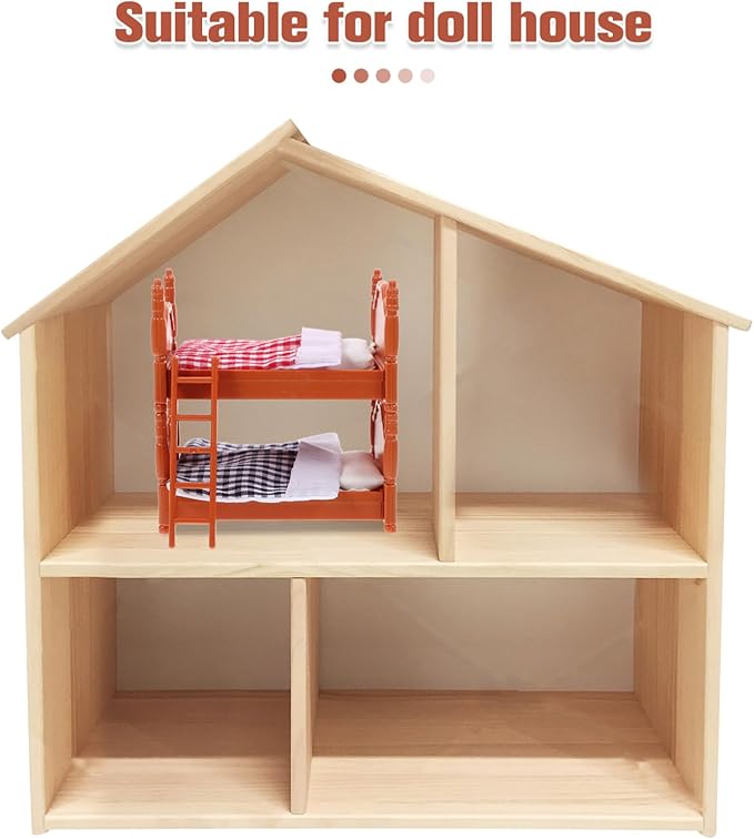 2Pcs Dollhouse Bunk Bed, 4in Mini Calico Bed Furniture, Dollhouse Beds with Ladder, PVC Miniature Doll House Decorative Accessories for Mini Landscape DIY Kit