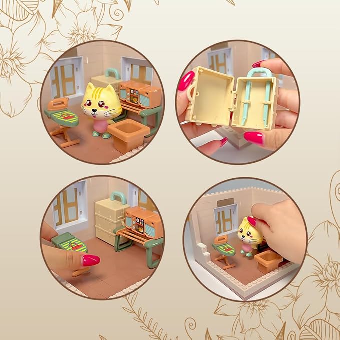 kvlidvo Koko's Cat Town DIY Miniature House Kit,Tiny House Laundry Room Building Kits,Purrfect Dollhouse with 251PCS,Gift for Cat Lovers Teens Kids Ages 3+. Purr-FECT Gift! (HY-120A4)