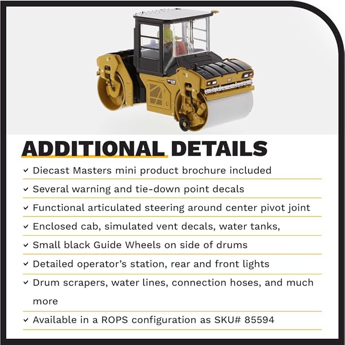 Diecast Masters 1:50 Scale Caterpillar CB-13 Vibratory Compactor with Enclosed Cab | High Line Series Cat Trucks & Construction Equipment | Model 85595