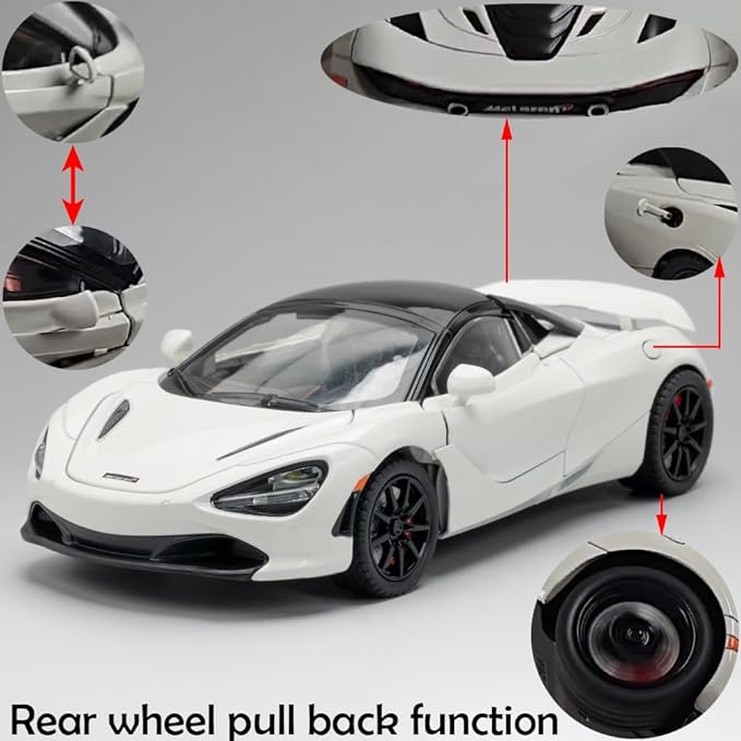 Toy Cars McLaren 720s Roadster Model 1/24 White Alloy Collectibles Die-cast Vehicles with Sound and Light