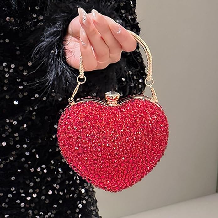 changes girl Heart Shaped Acrylic Clutch Purses Mini Purse Sparkling Rhinestone Handbag Clutch