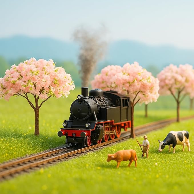 LOGOFUN 30pcs Miniature Cherry Blossom Trees Mini Pink Flower Model Trees Train Railway Architecture Diorama Tree for DIY Landscape Sand Table Decor