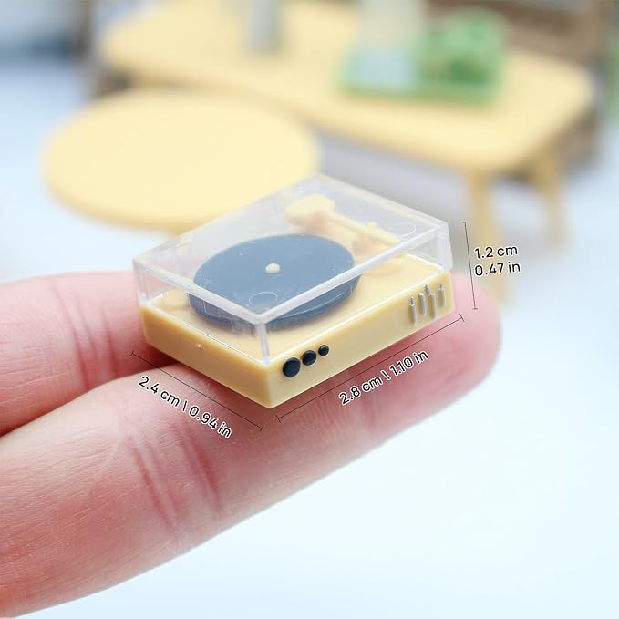 Realistic Miniature Vinyl Record Player, Dollhouse Miniatures, Mini Store Decor, 1/12 Scale, Cool Miniature Display