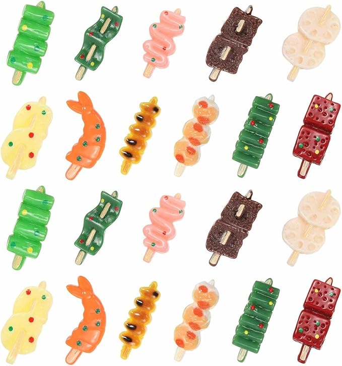 Dollhouse Miniature Food, Cute Mixed Barbecue Figures Toys Mini Resin Foods Trinkets for Pretend Play Kitchen Cooking Game & Doll House Decor (Mixing Colors, 20pcs)