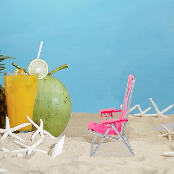 2PCS Miniature Beach Chair Dollhouse Mini Folding Chairs Mini Sunbath Longue Deck Dollhouse Furniture Accessories for DIY Fairy Garden Beach Decoration