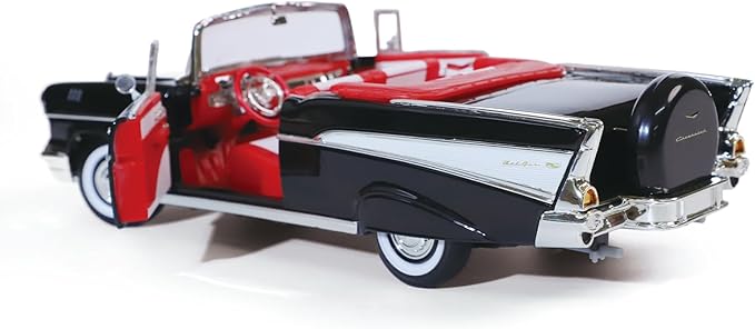 1957 Chevrolet Bel Air Alloy Collector Model Car - 1:18 Scale Classic Replica with Chrome Accents, Opening Doors & Display Base - Iconic American Golden Age Sedan Model（Black）