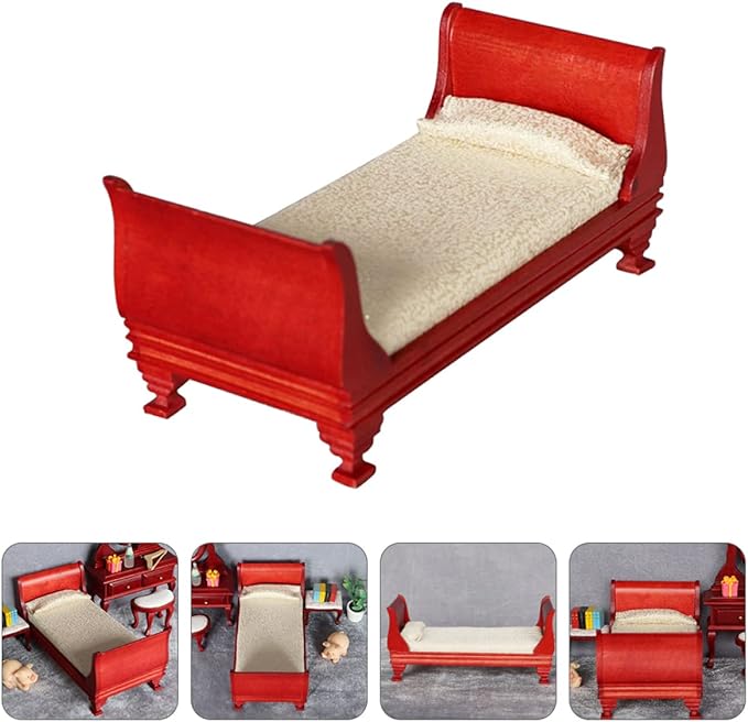 COHEALI Mini House Single Bed Dollhouse Furniture 1 12 Scale Wooden Miniature Bed Accessory for Dollhouse Decoration