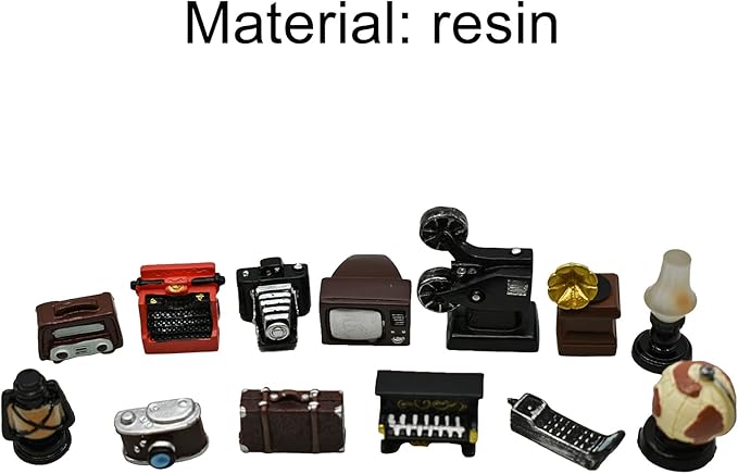 Pinenjoy 13Pcs Miniature Home Appliances 1inch Retro Dollhouse Furniture Mini Simulated Resin Camera Telephone Television Models for DIY Diorama Micro Landscape Craft