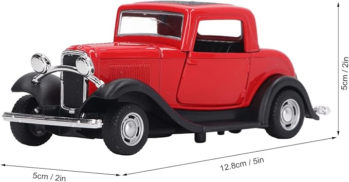 Classic Vintage Alloy Car Model Opened Doors Retro Antique Pullback Toy 1:32 for Playtime Education (Red)