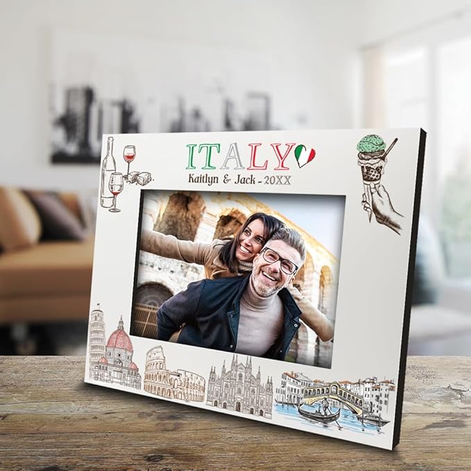 BELLA BUSTA-Personalized Europe Travel Picture Frame– Custom Italy Photo Frame with City & Country-Honeymoon, Vacation, Adventure, Favor Keepsake (Italy (5x7 Horizontal))