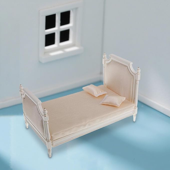 DYNWAVE 1/6 Scale Dollhouse Double Bed Dollhouse Decoration,Doll House Furnishing,Craft,Mini Bed Miniature Furniture for Diorama Room