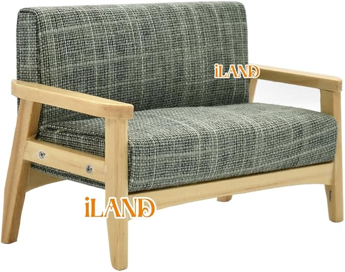 iland Dollhouse Couch and Miniature Sofa Set with Mini Houndstooth Cushions, Dollhouse Furniture on 1/12 Scale for Dollhouse Living Room (Grey Green)