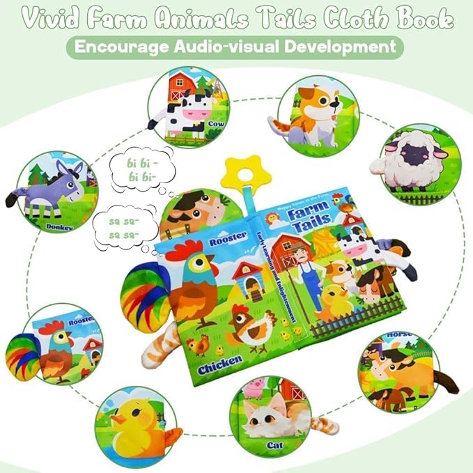 Kimicare Musical Red Barn Toy Farm Animal Finger Puppets for 3 4 5 Years Old, Animal Figures Playset with Farm Baby Book, Sensory Learning Toys Birthday Gifts Christmas Stocking Stuffers