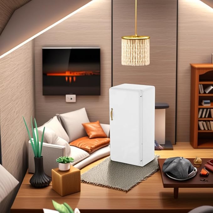Alasum Doll House Refrigerator Mini 1/12 Scale Miniature Fridge White Mini House Kitchen Accessory for Kids' Mini Home Decor