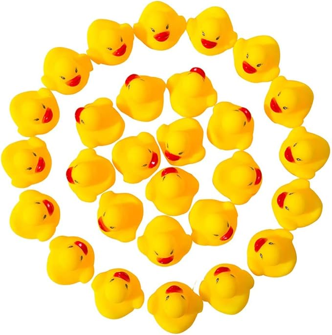 50-Pieces Float & Squeak Mini Duck Stress Relief Toys Stress Balls for Adult, Mini Round Eye Rubber Ducks Squeeze Fun for Birthday Party Office Christmas Stocking Stuffer Gift