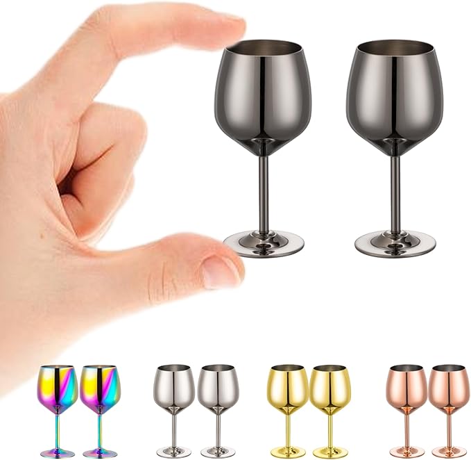 UNISWEET 2 oz Shot Glasses, Stainless Steel Shot Glasses, Mini Wine Glass Perfect for Tasting Brandy,Suitable for family dinner party, party supplies, bar tools, gifts(set of 2) (Black)