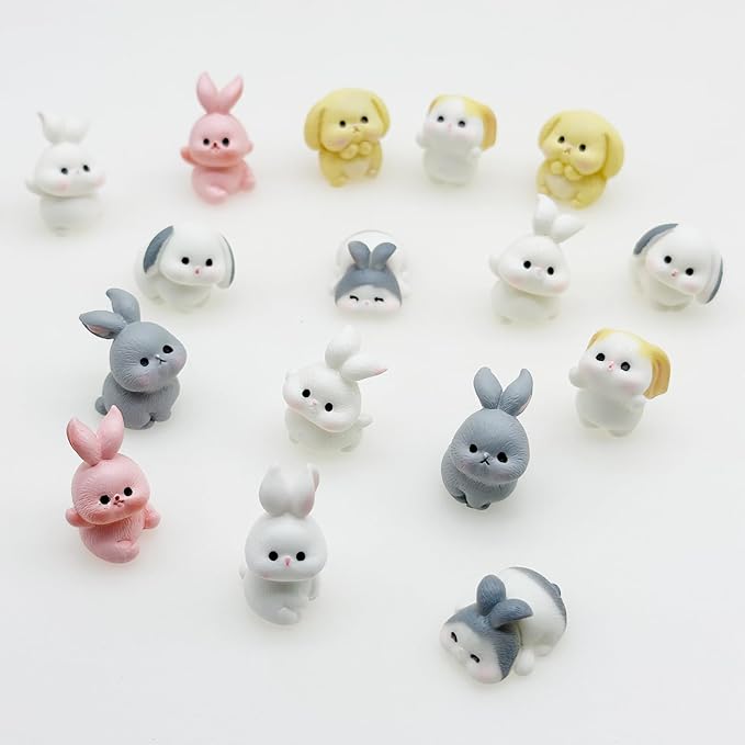 Cayway 8 PCS Fairy Garden Accessories, Mini Rabbit Set, Plastic Rabbits Miniature Resin Animals for Home Decor Fairy Garden Mini Moss Landscape Decor